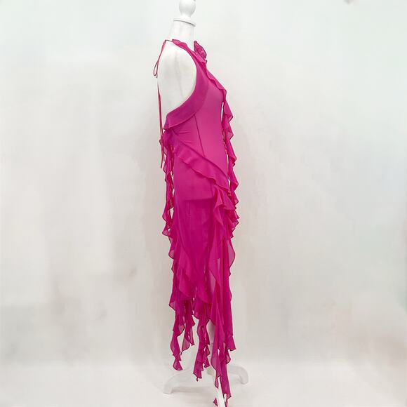 Fanci Club Dress Pink Garden of Eden Mini Ruffle Flower Halter Small - Picture 7 of 10